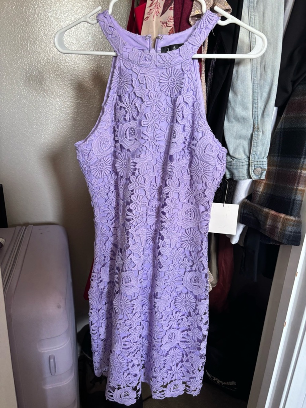Lulu's Lavender Floral Lace Halter Midi Dress